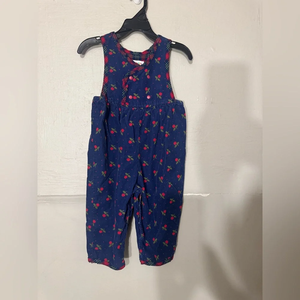 Vintage Gymboree Blue Overalls with Red Floral Print